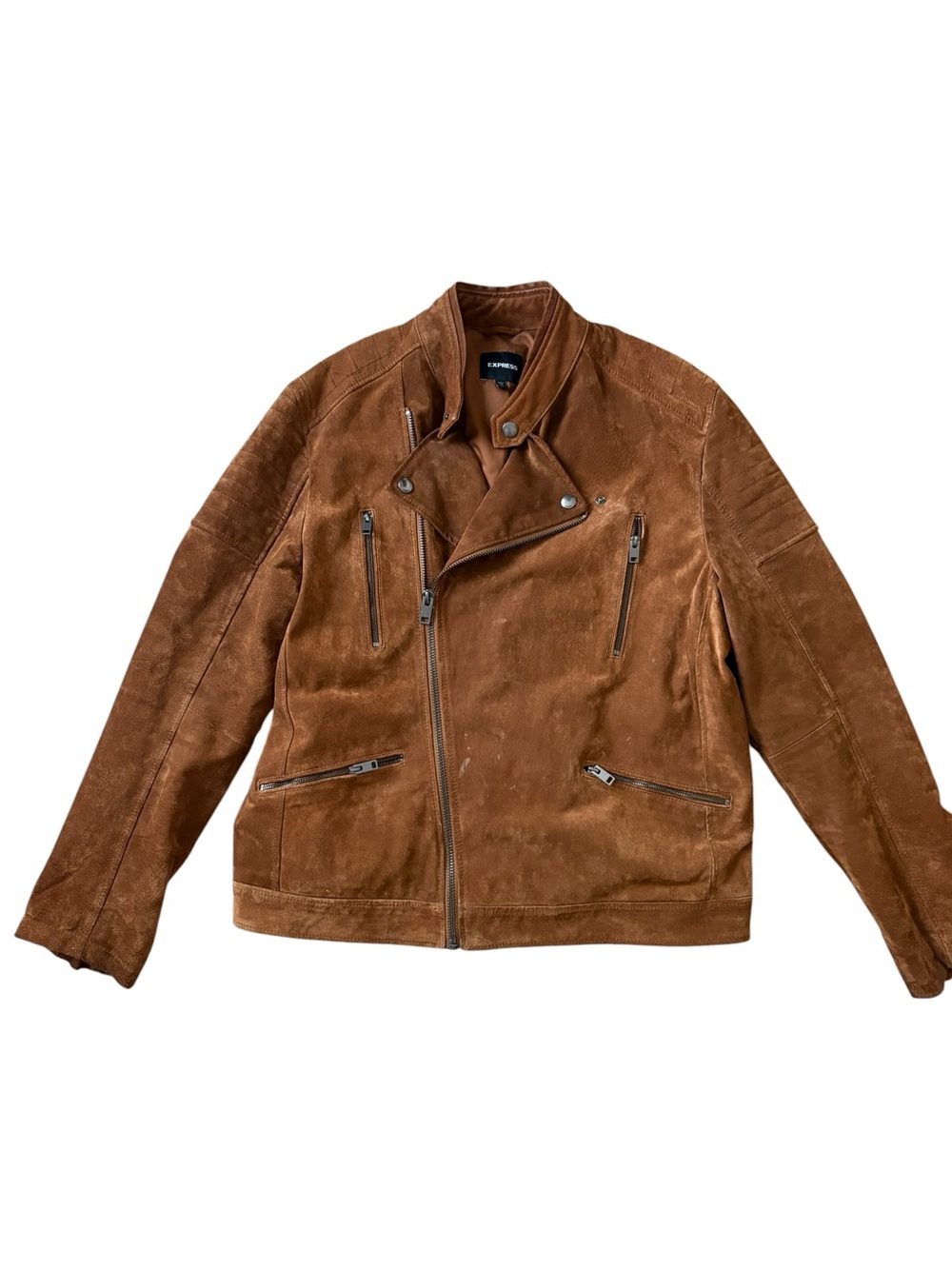EXPRESS  Genuine Leather Suede Asymmetric Moto Biker Jacket Brown Sz. XL